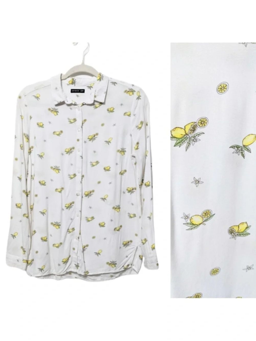 COTTON ON Lemon Print Button Up Blouse XS